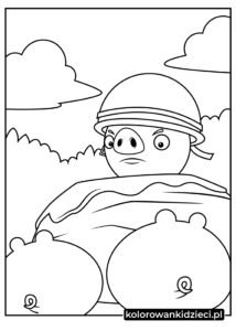Angry-birds-kapral-świnia-w-hełmie-stojący-na-klifie-kolorowanki