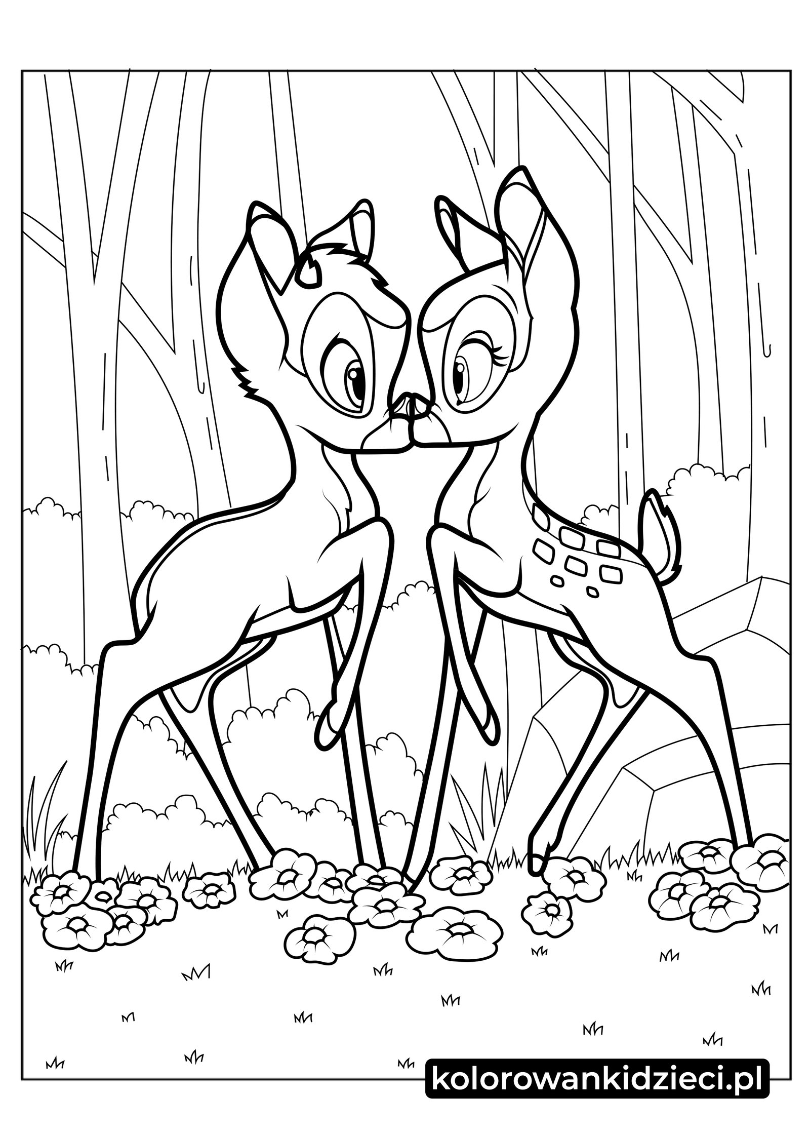 Kolorowanka do druku Bambi Nos Do Nosa Z Faline Bambi-Nos-Do-Nosa-Z-Faline-Kolorowanka-Arkusz