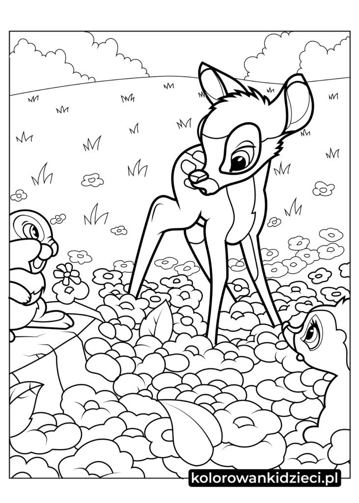 Bambi-Rozmawiający-Z-Siostrami-Thumpera-W-Polu-Kwiatów-kolorowanki