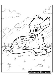 Bambi-Siedzący-Na-Trawie-Kolorowanka