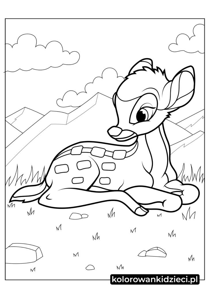 Bambi-Siedzący-Na-Trawie-Kolorowanka