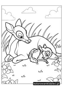 Bambi-Śpiący-Obok-Matki-Kolorowanka