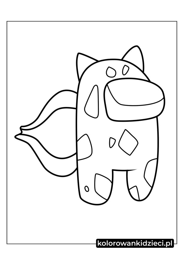 Bulbasaur Among Us Kolorowanka - załogant w przebraniu trawiastego Pokemona do druku