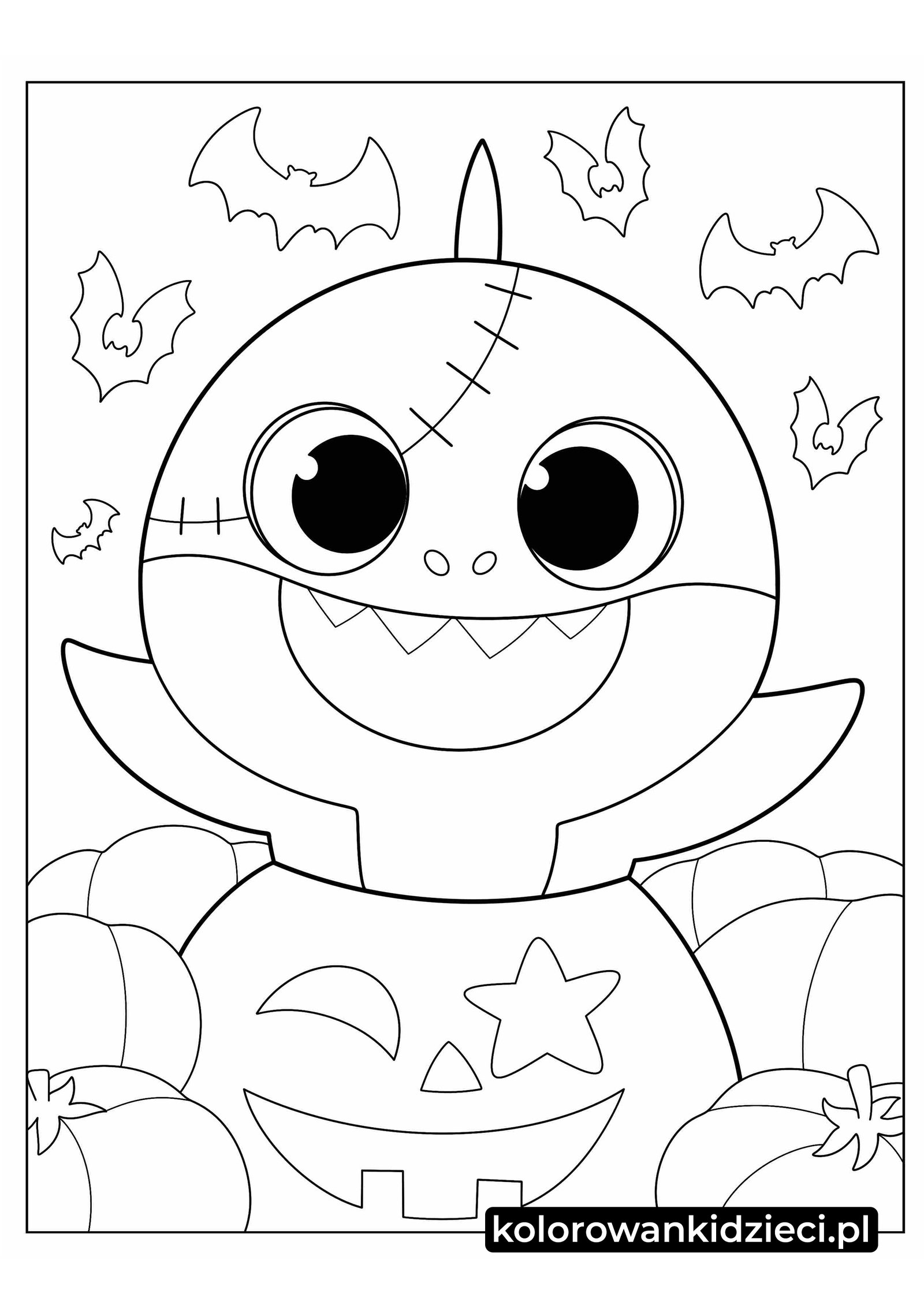 Halloween-Baby-Shark-Z-Nietoperzami-I-Dyniami-Kolorowanka