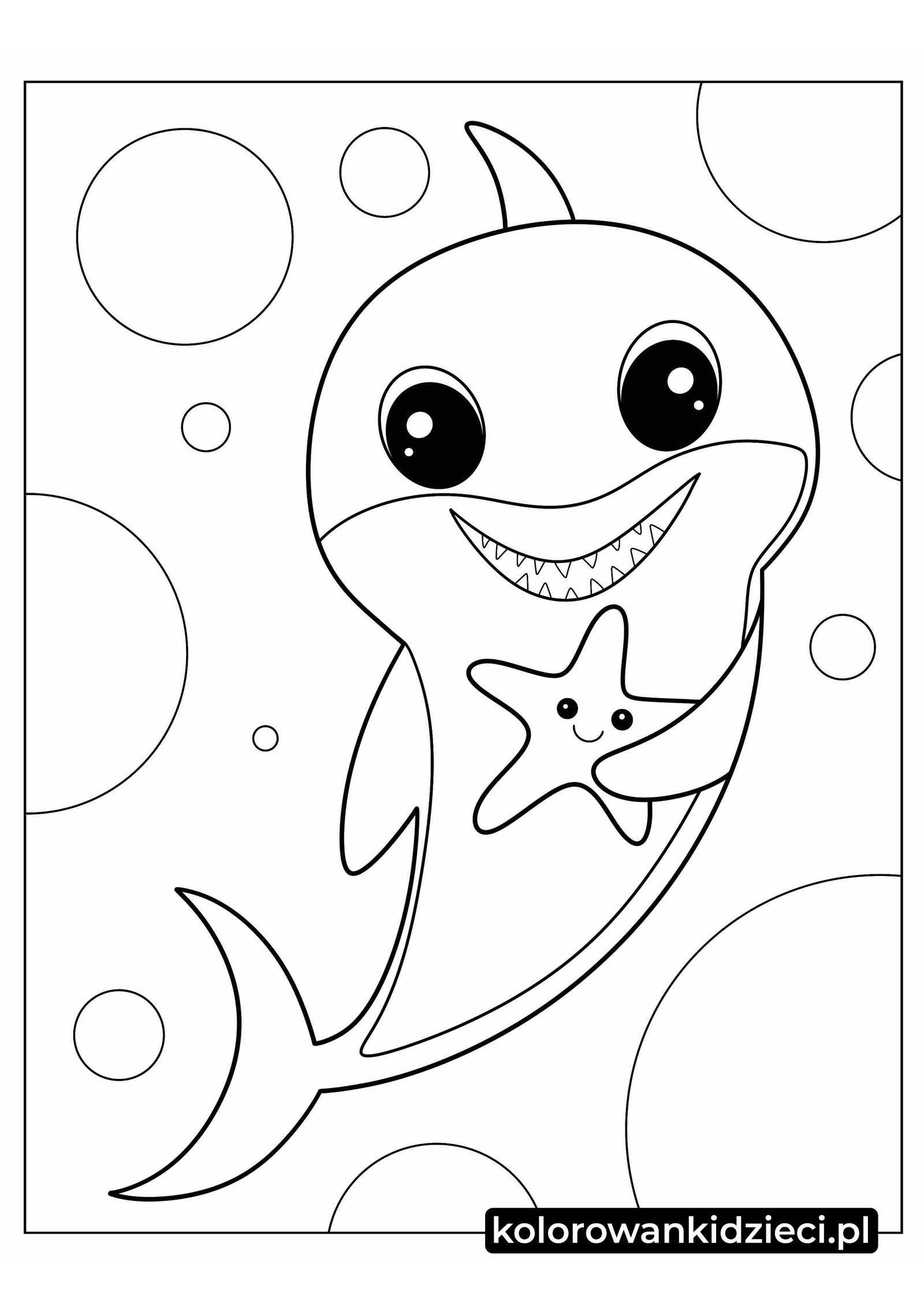Kawaii Baby Shark -Kolorowanka-Arkusz-Cienia-Rekina