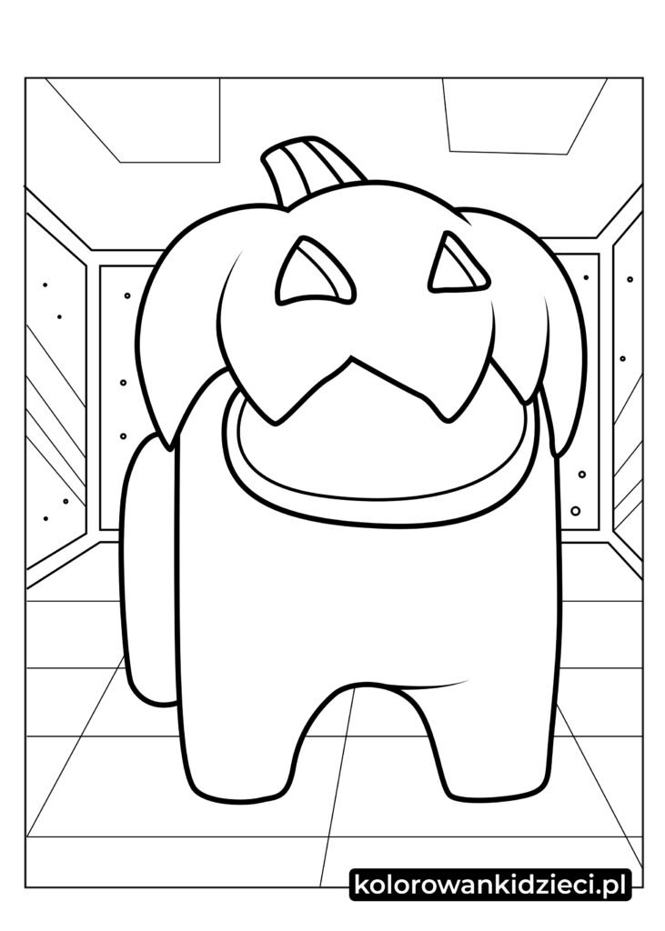 Kolorowanka Among Us z Jack O Lantern - załogant w czapce z wydrążonej dyni na Halloween do druku