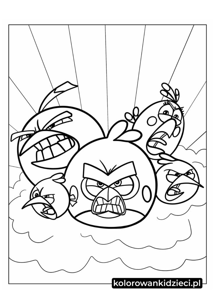 Gang postaci z gry Angry Birds kolorowanka do druku dla dzieci