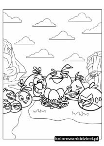 Kolorowanka-Angry-Birds-wokół-jaj-w-gnieździe