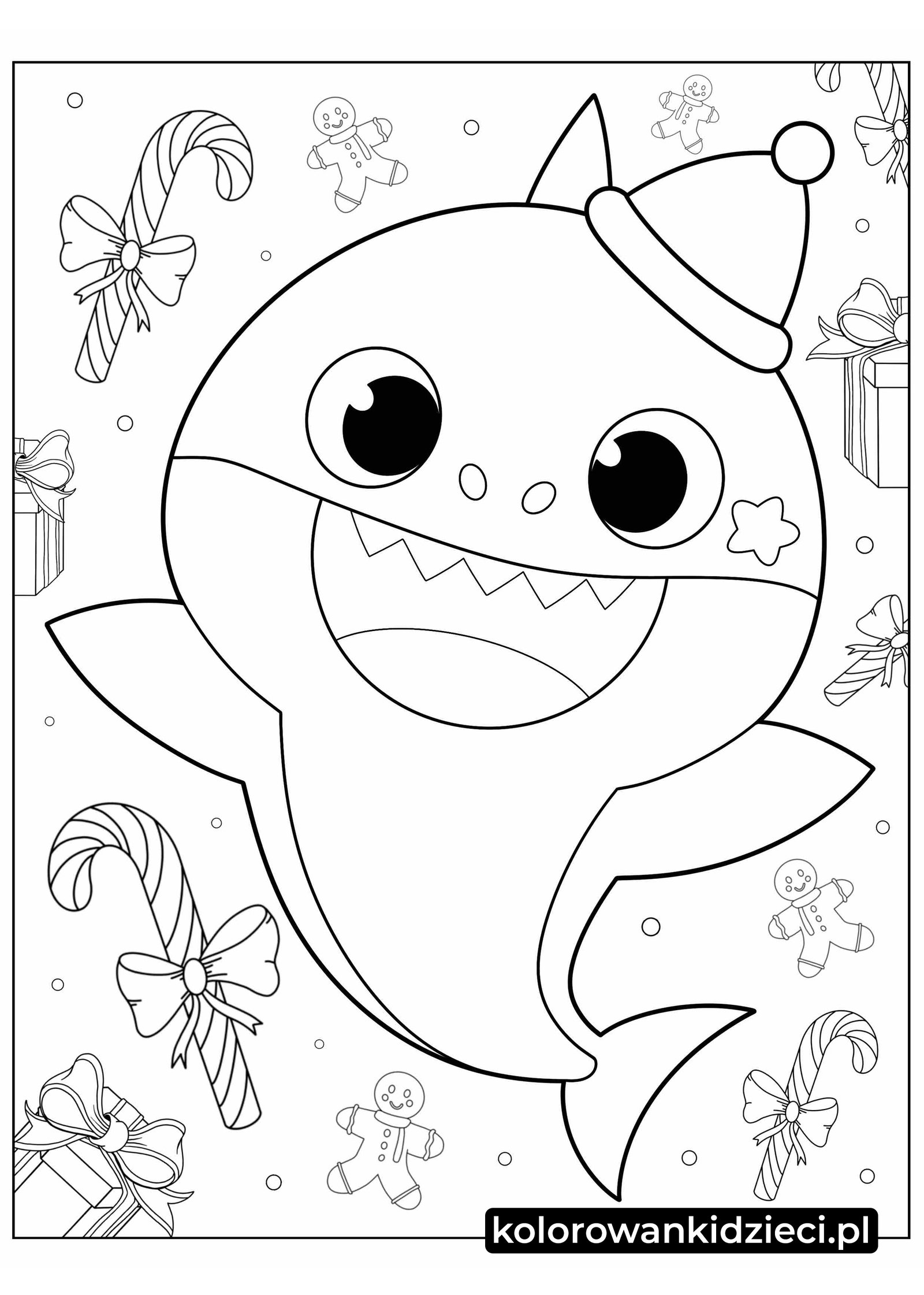 Kolorowanka-Boże-Narodzenie-Baby Shark-W-Czapce-Mikołaja