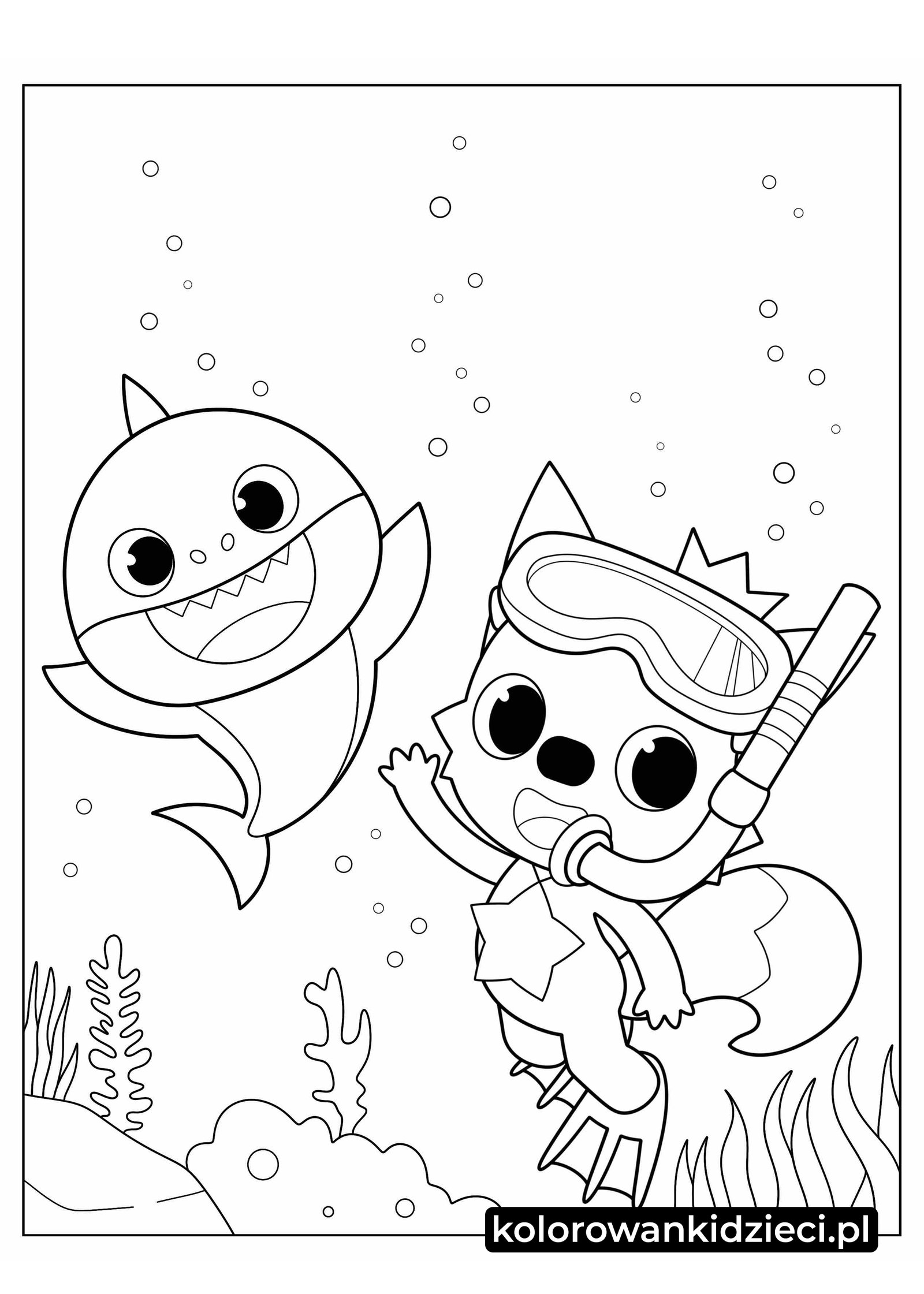 Kolorowanka do druku Baby Shark i różowy fong Słodki-Baby Shark-i-różowy-fong-kolorowanka-w