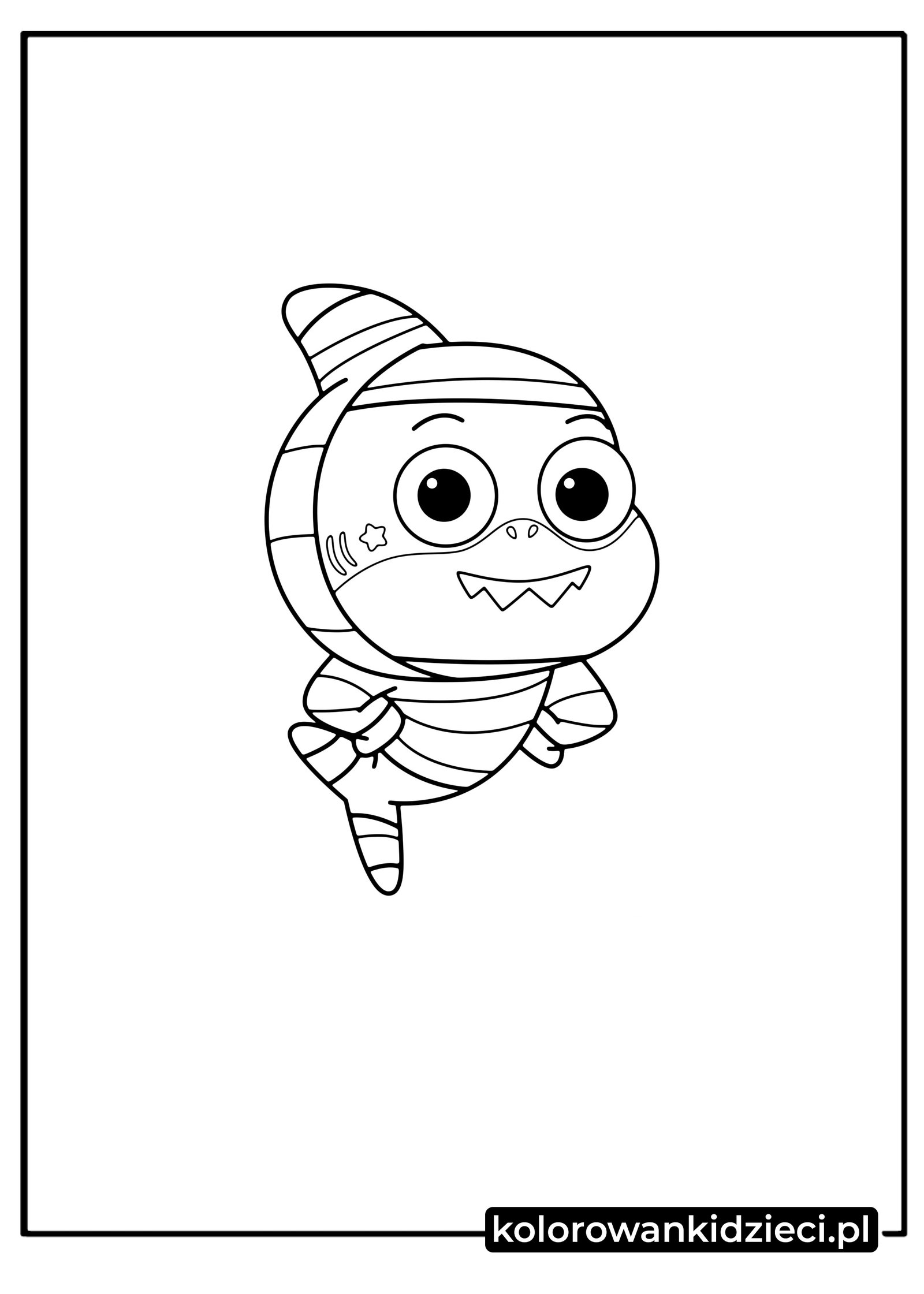 Kolorowanka do druku Kawaii Baby Shark halloween mumia baby-shark-halloween-kolorowanki-mumia