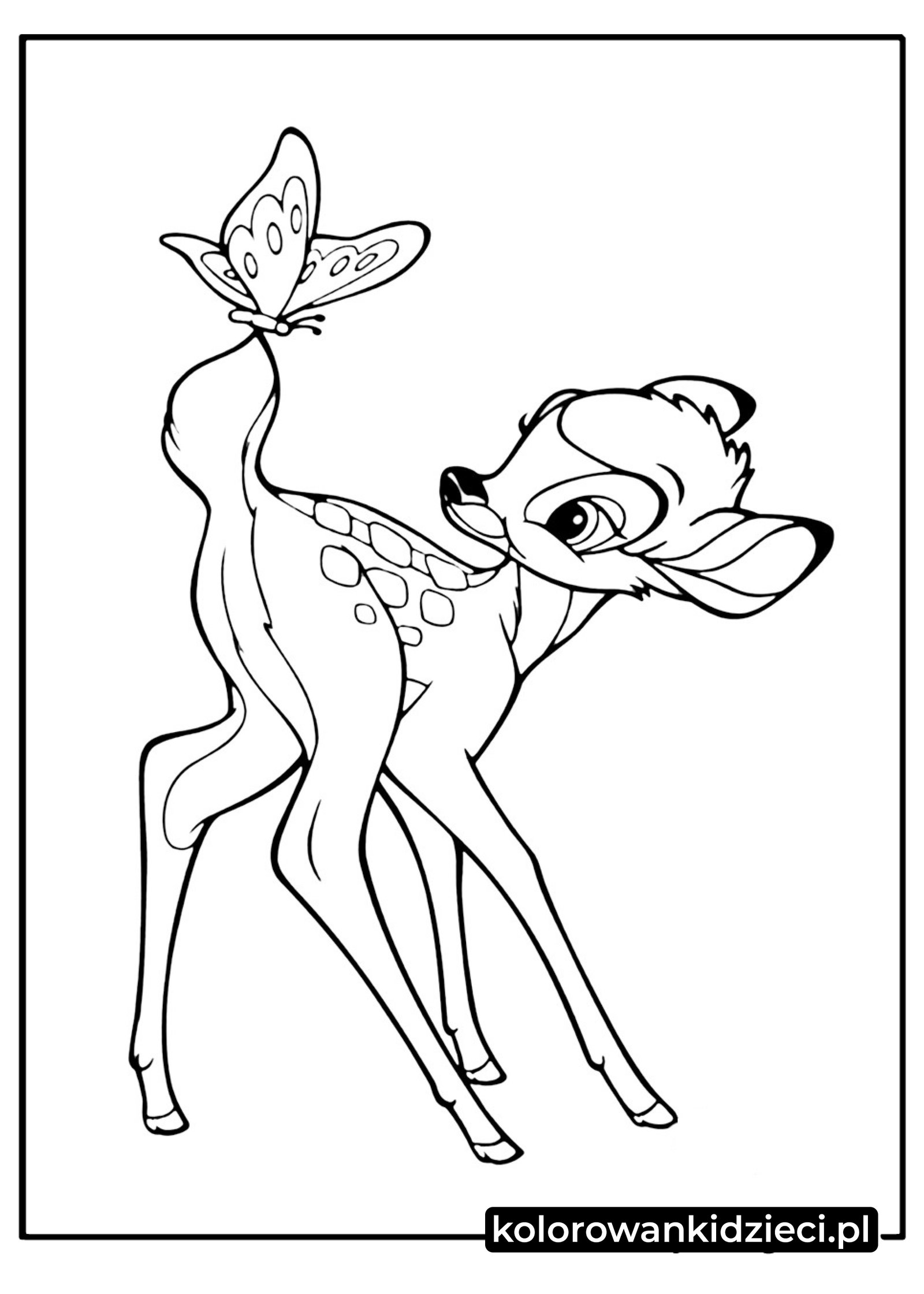 Kolorowanka do druku Bambi bawiący się motylem bambi-bawiący-się-motylem-kolorowanka