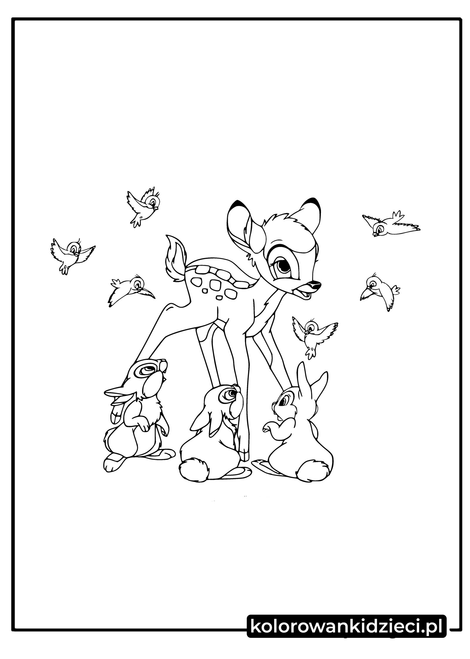 Kolorowanka do druku bambi króliczki ptaki bambi-króliczki-ptaki-kolorowanki