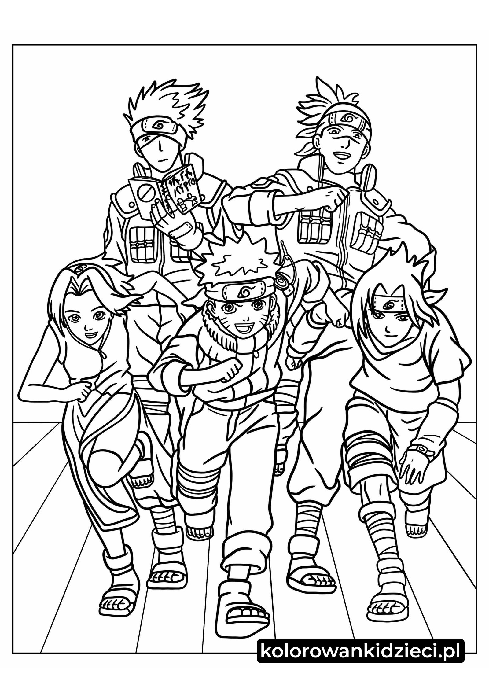 Kolorowanka do druku Anime Naruto drużyna siedem z Iruka Anime-Naruto-drużyna-siedem-z-Iruka-Kolorowanka