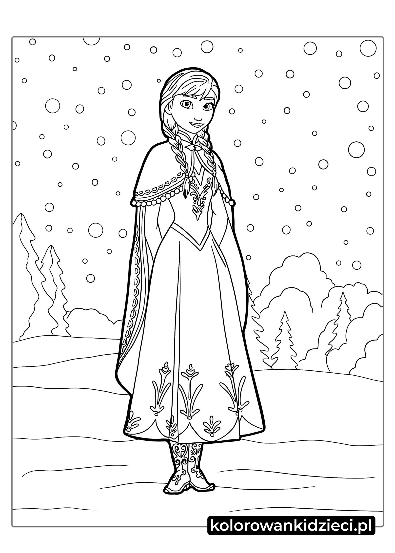 Anna-otoczona-padającym-śniegiem-do-kolorowania