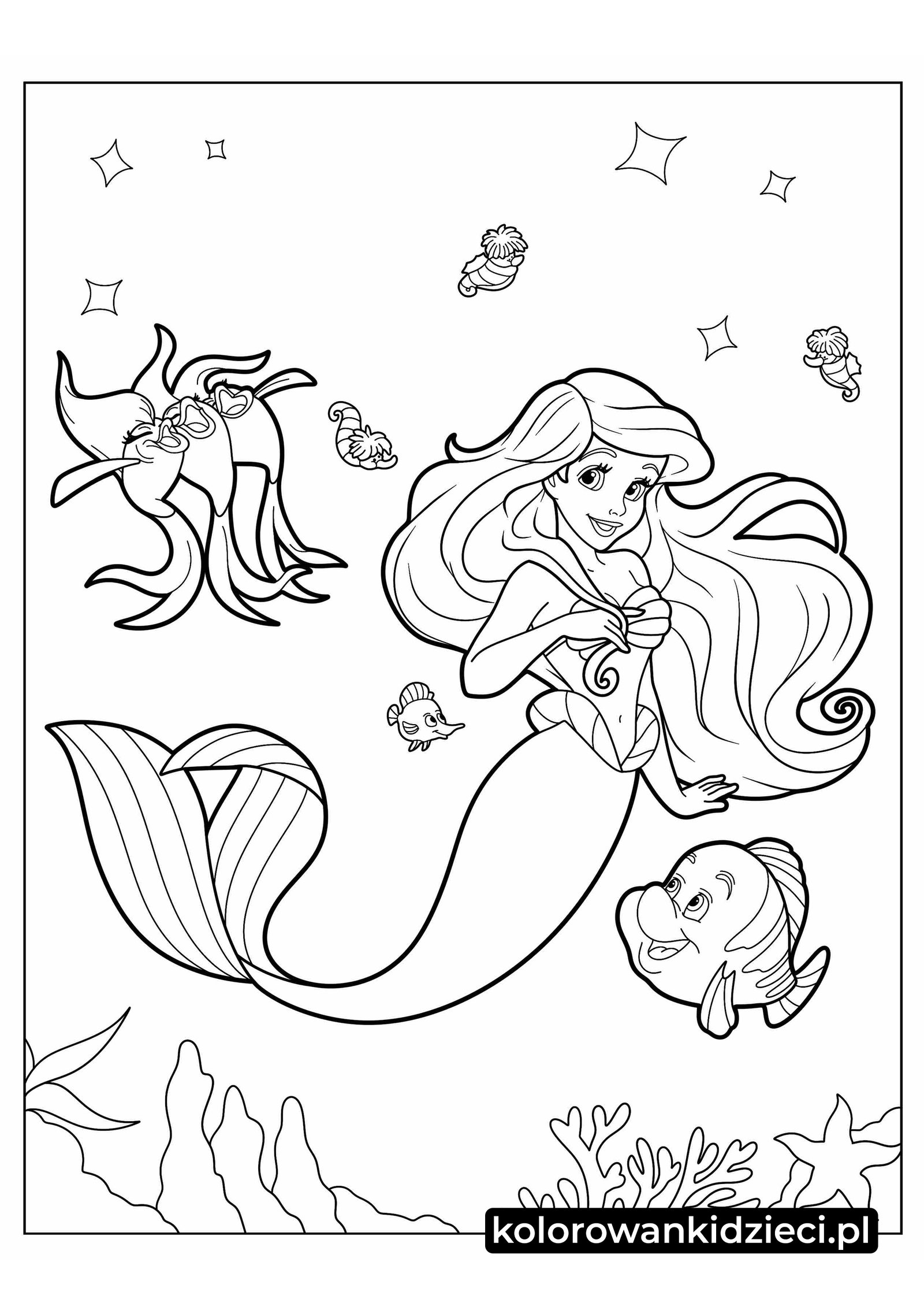 Arielka-Z-Jej-Przyjaciółmi-Stworzenia-Morskie-kolorowanki