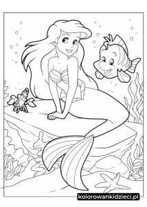 Arielka-siedzi-na-skale-Kolorowanka