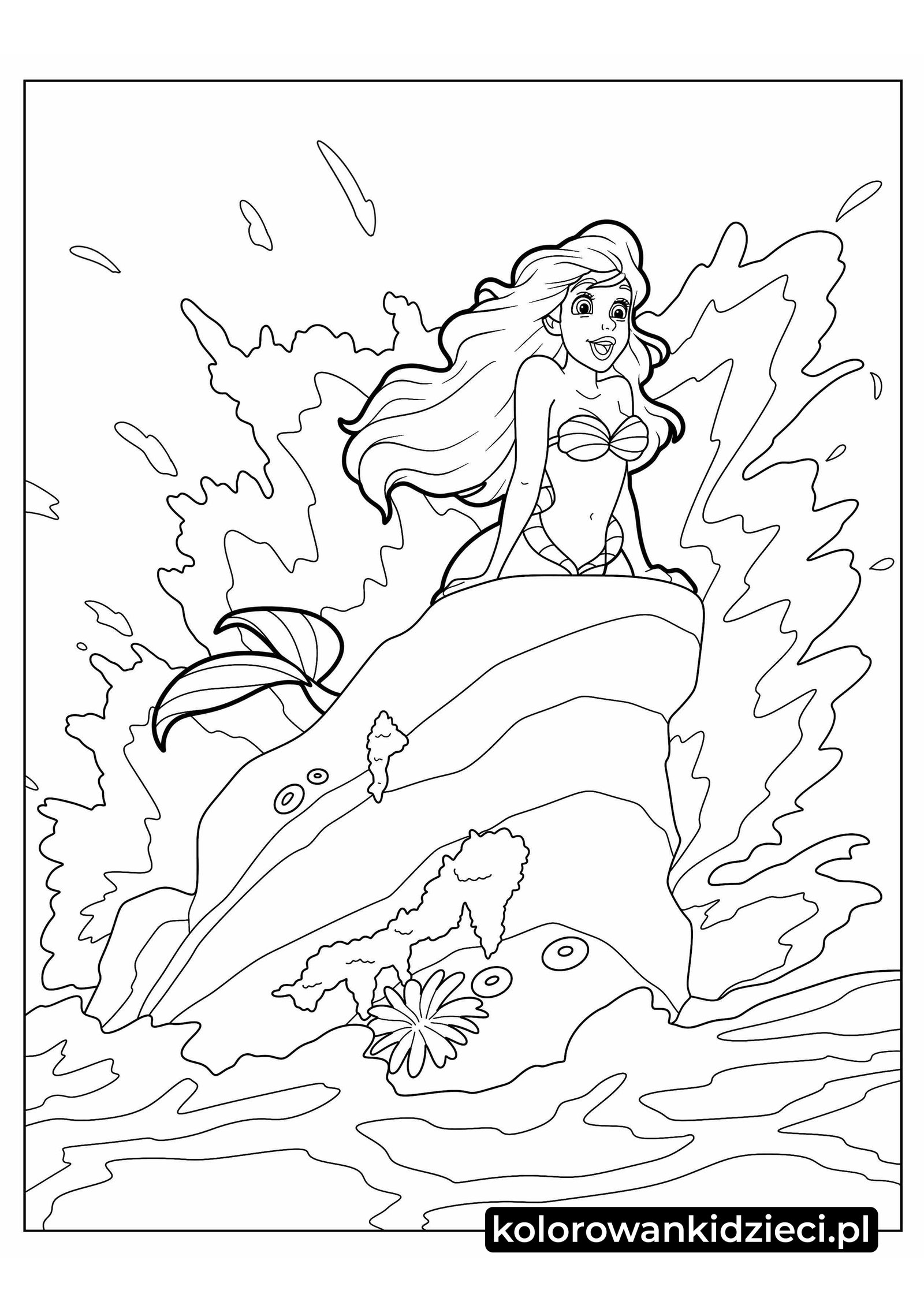 Arielka-śpiewa-na-szczycie-skały-kolorowanka-arkusz