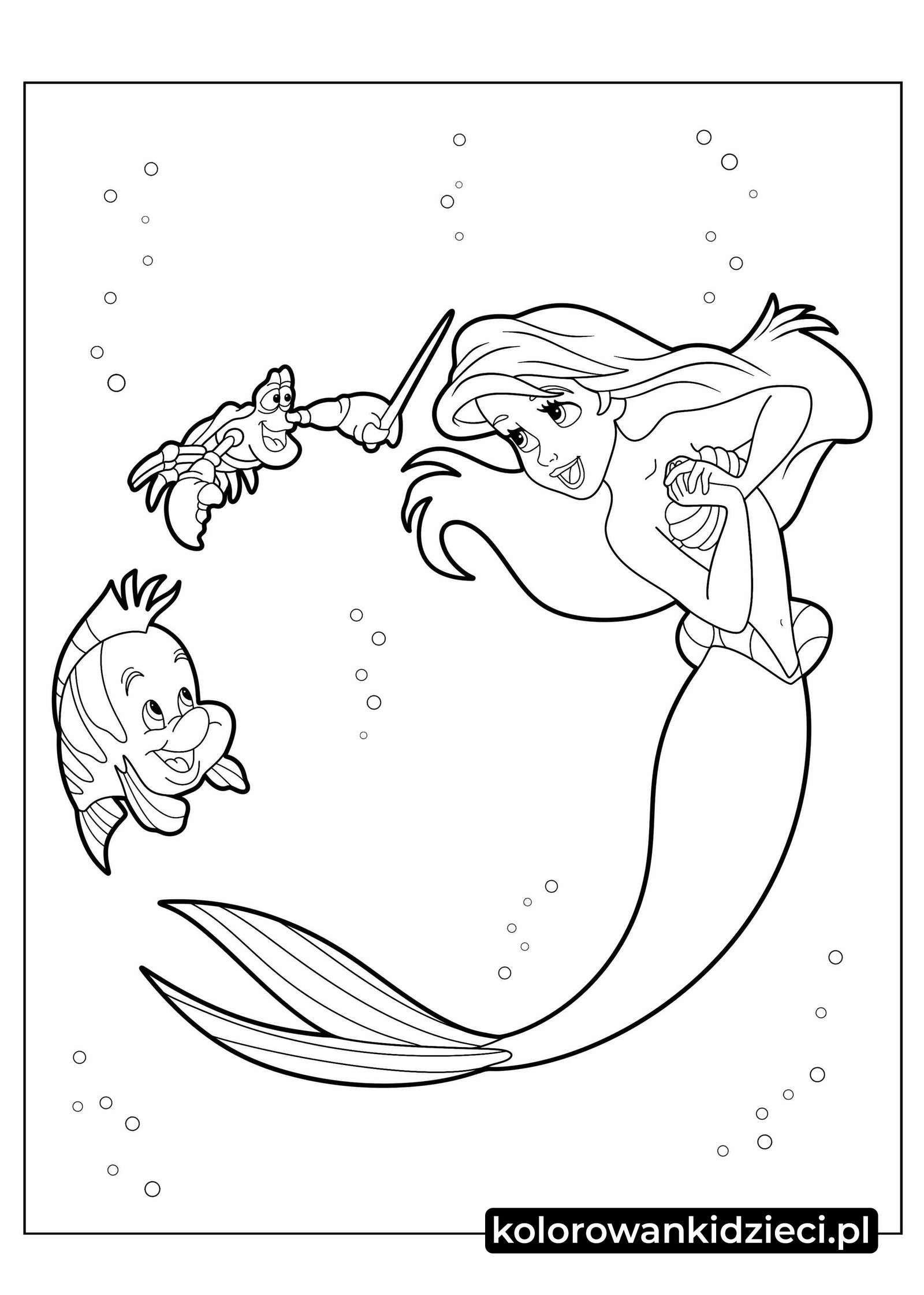 Kolorowanka do druku Arielka z Sebastian i Flounder Arielka-z-Sebastian-i-Flounder-kolorowanka-arkusz