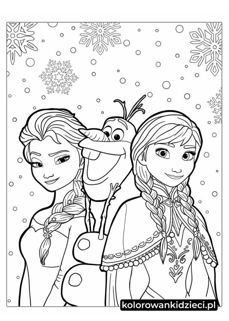 Elsa-Anna-i-Olaf-Kolorowanka