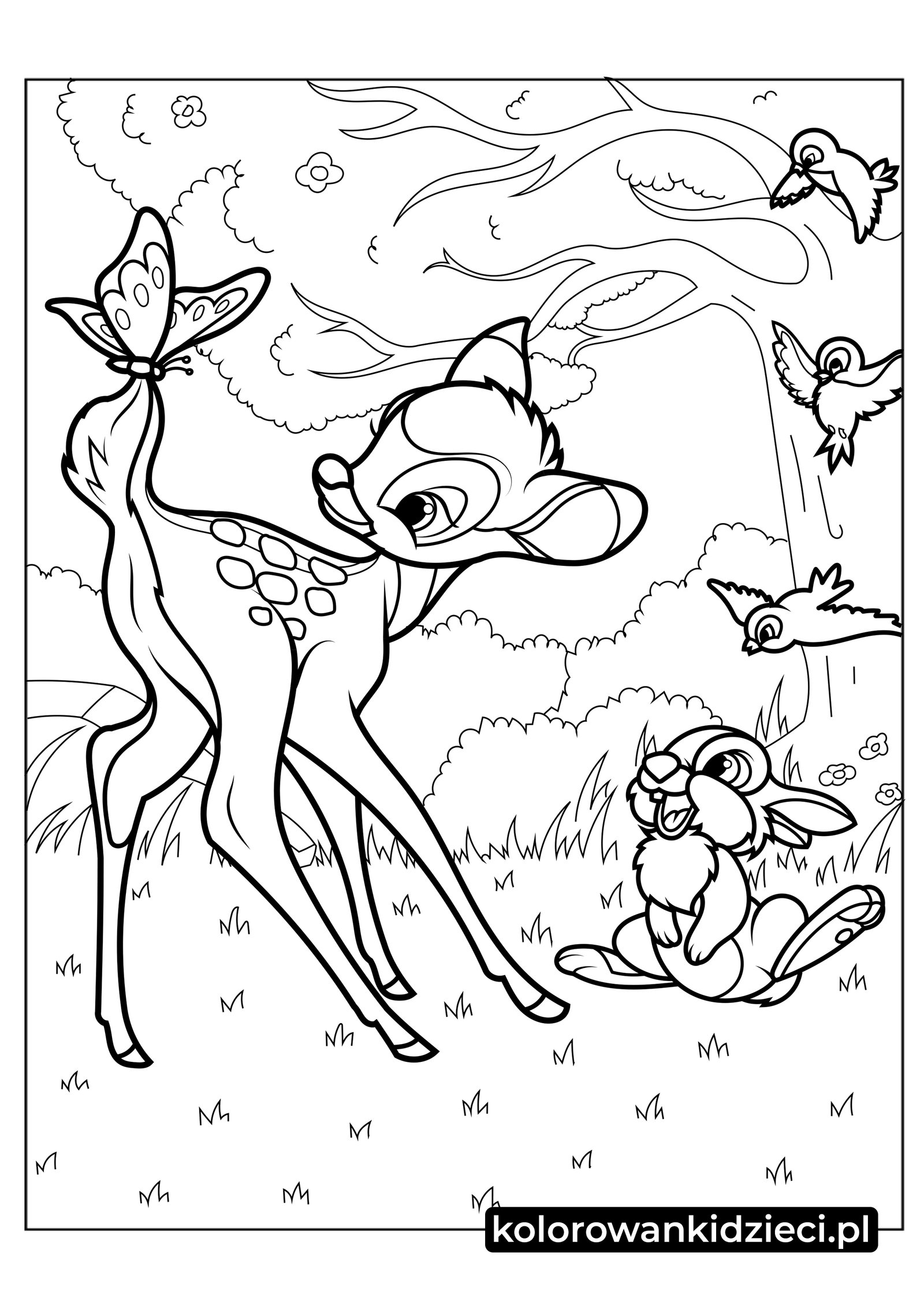 Kolorowanka do druku Bambi z przyjaciółmi Kolorowanka-Bambi-Z-Kwiatem.