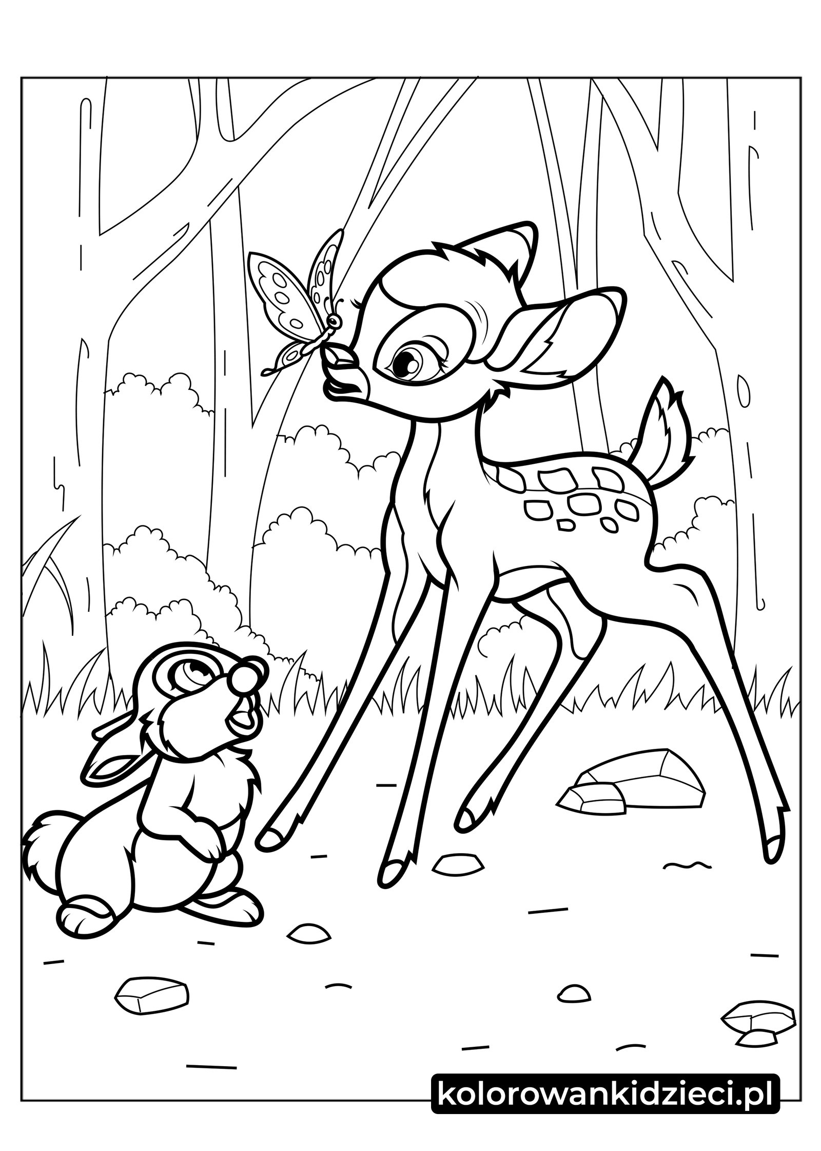 Kolorowanka do druku Bambi Z Motylem Na Nosie Kolorowanka-Bambi-Z-Motylem-Na-Nosie