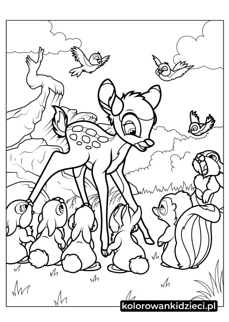 Kolorowanki-Bambi-Z-Kwiatkami-I-Siostrami-Thumper