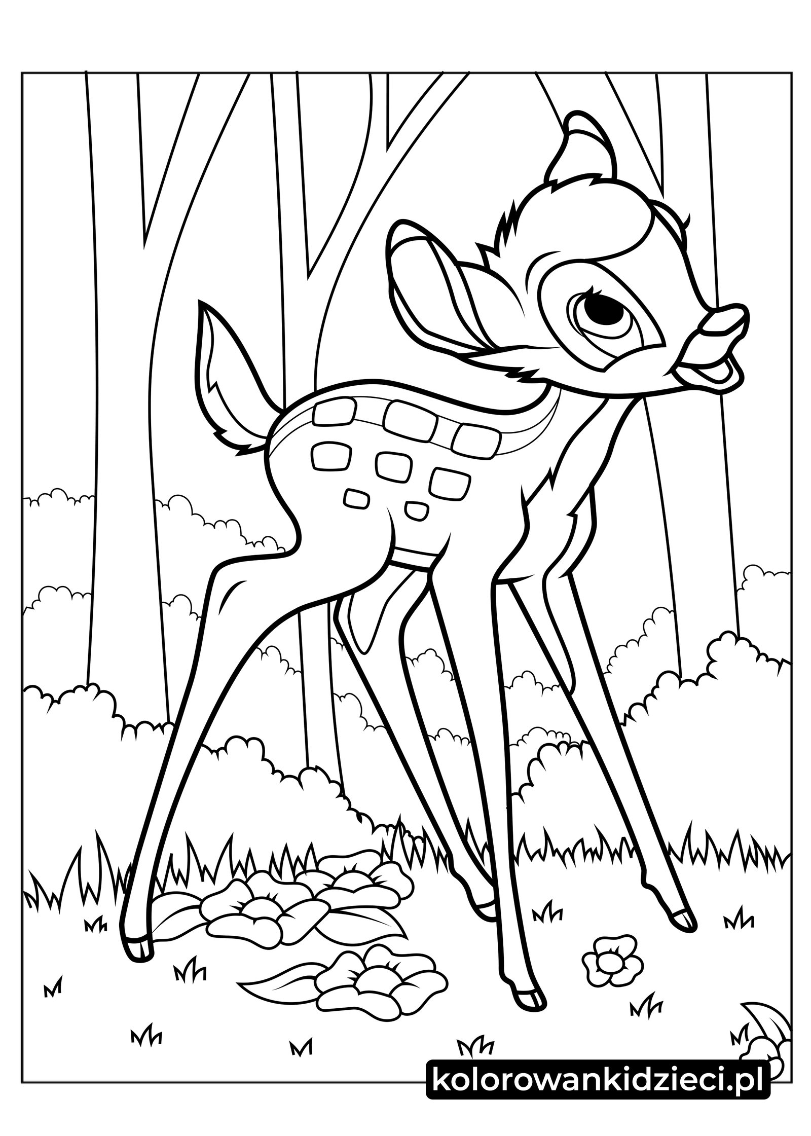 Słodki-Bambi-Uczący-się-Chodzić-Kolorowanka