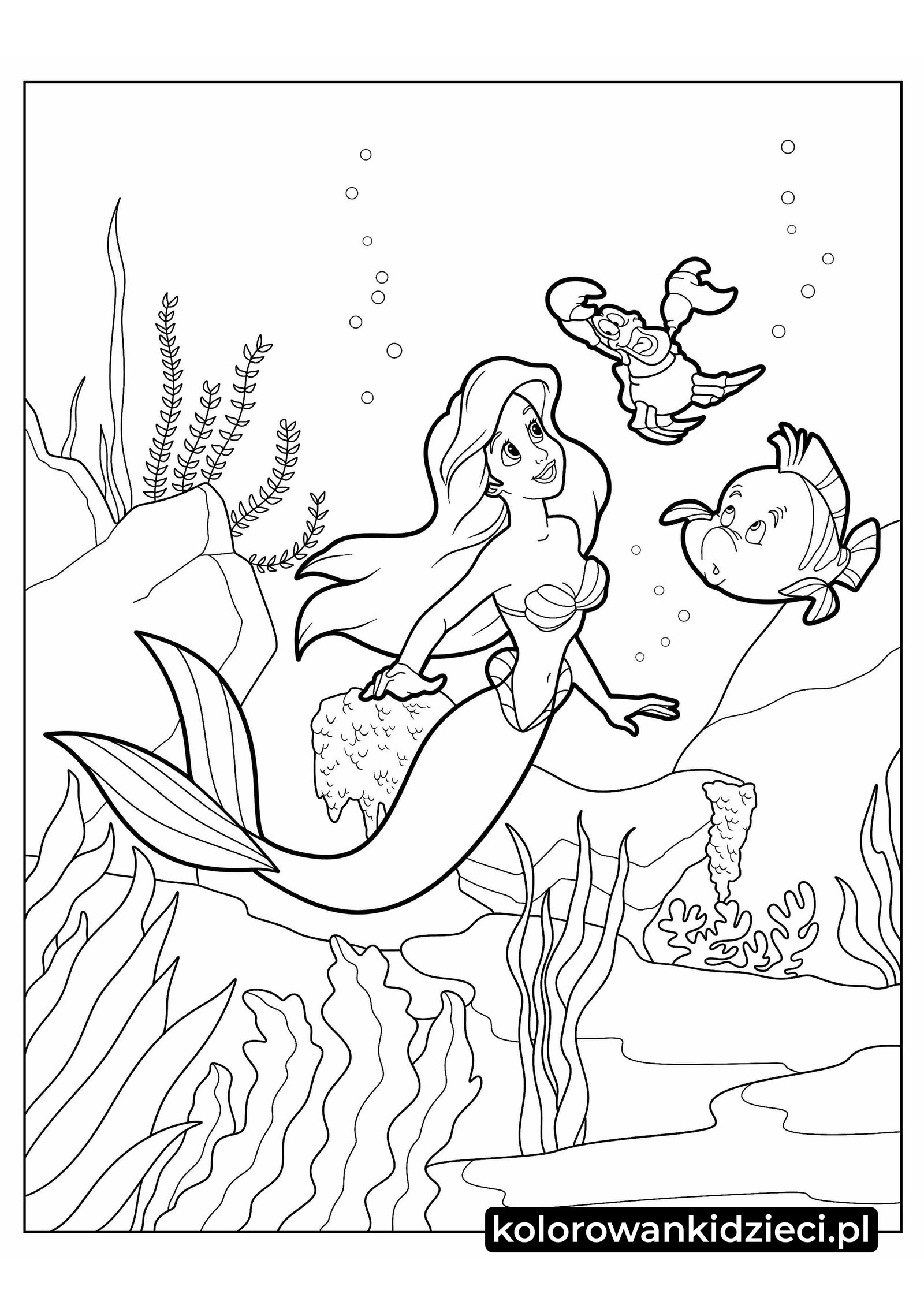 Szczegółowa-Mała-Syrenka-Arielka-Kolorowanka