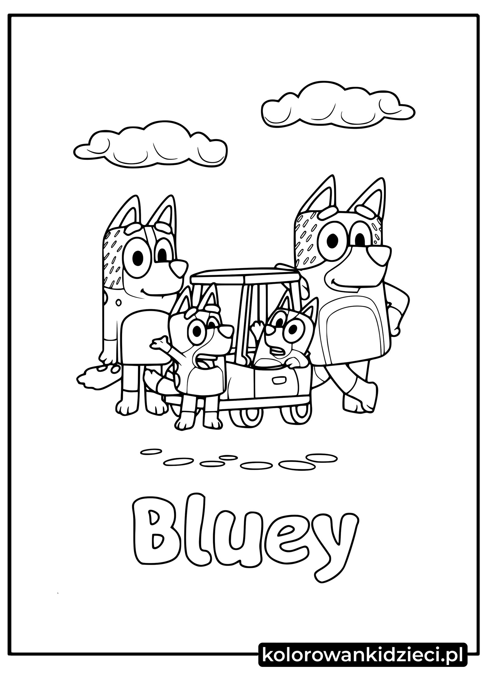 Kolorowanka do druku Bluey rodzinna poza Słodka-niebieska-rodzinna-poza-kolorowanki