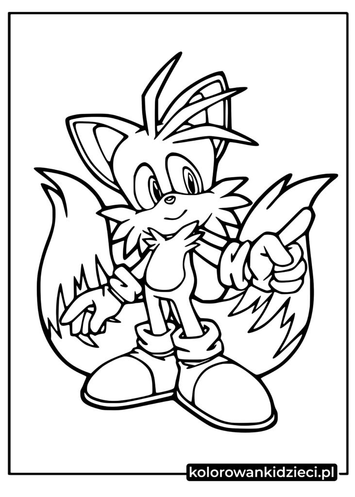 Uśmiechnięty lis Tails z gry Sonic kolorowanka do druku dla dzieci