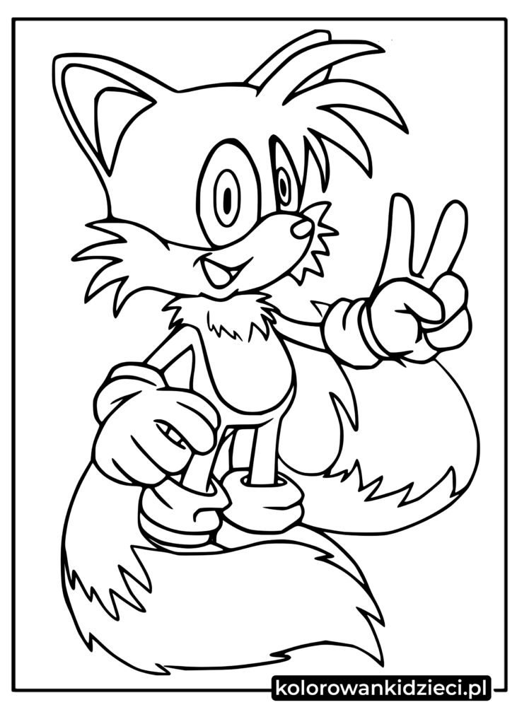 Lis Tails z dwoma ogonami z gry Sonic kolorowanka do druku dla dzieci
