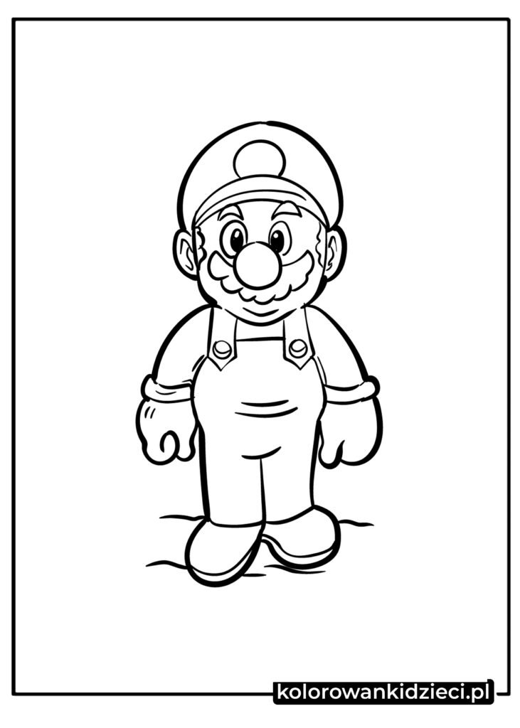 Mario w klasycznej pozie z gry Super Mario Bros kolorowanka do druku dla dzieci