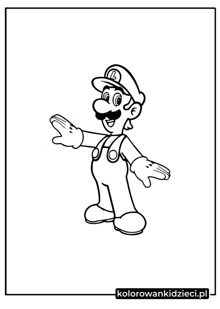 Luigi z gry Super Mario Bros kolorowanka do druku dla dzieci