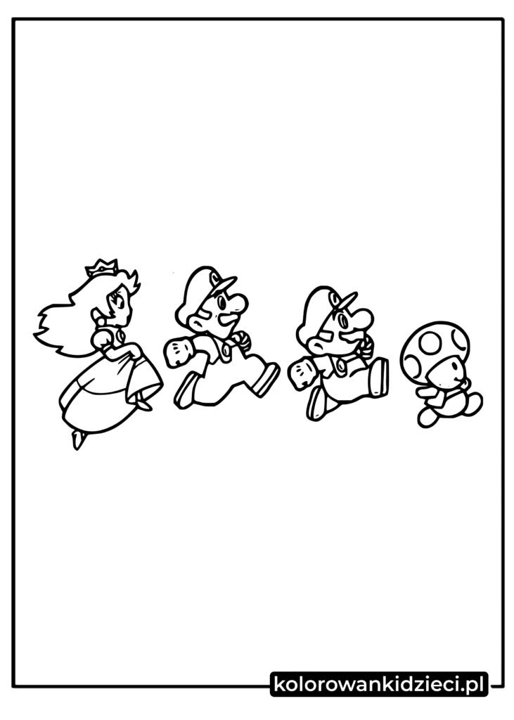 Biegnący Mario Bros z Ropuchą z gry Super Mario kolorowanka do druku dla dzieci