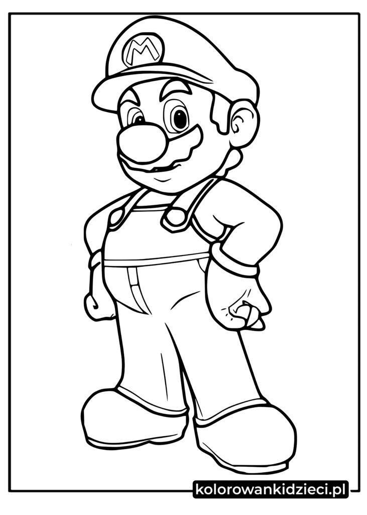 Stojący Mario z gry Super Mario kolorowanka do druku dla dzieci