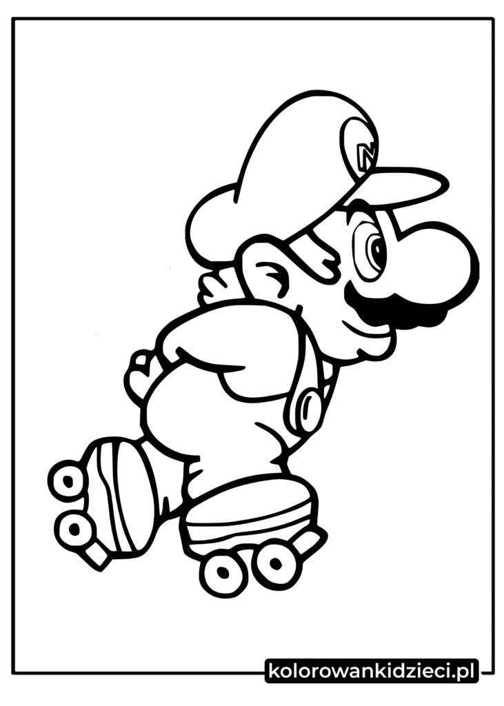 Mario na łyżwach z gry Super Mario kolorowanka do druku dla dzieci