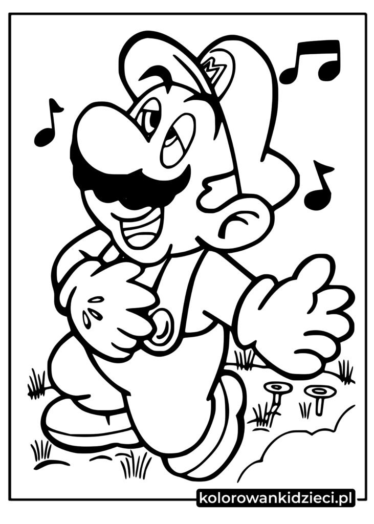 Śpiewający Mario z gry Super Mario kolorowanka do druku dla dzieci