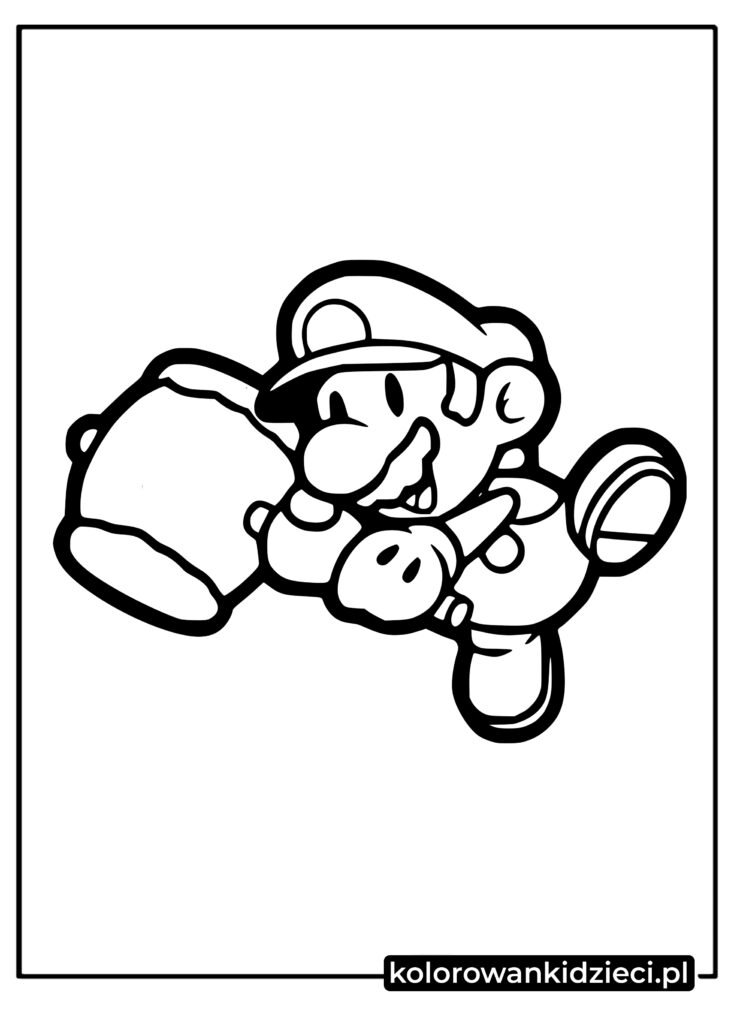 Mario trzymający młotek z gry Super Mario kolorowanka do druku dla dzieci