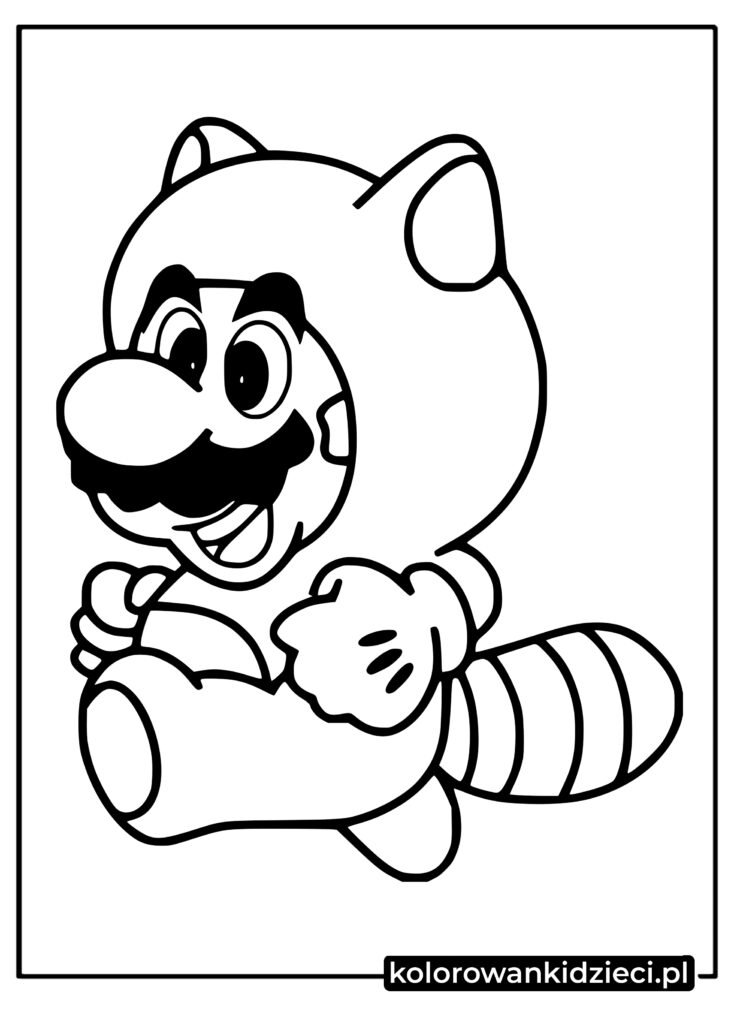 Mario w stroju czerwonej pandy z gry Super Mario kolorowanka do druku dla dzieci