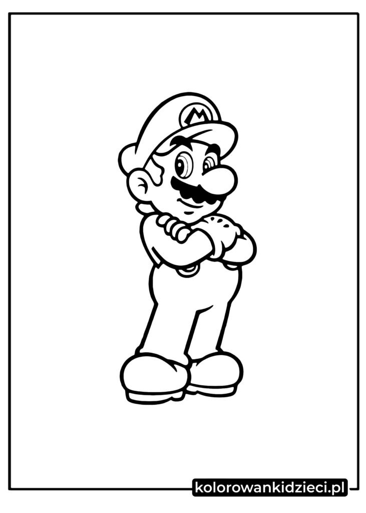Mario z założonymi rękami z gry Super Mario kolorowanka do druku dla dzieci
