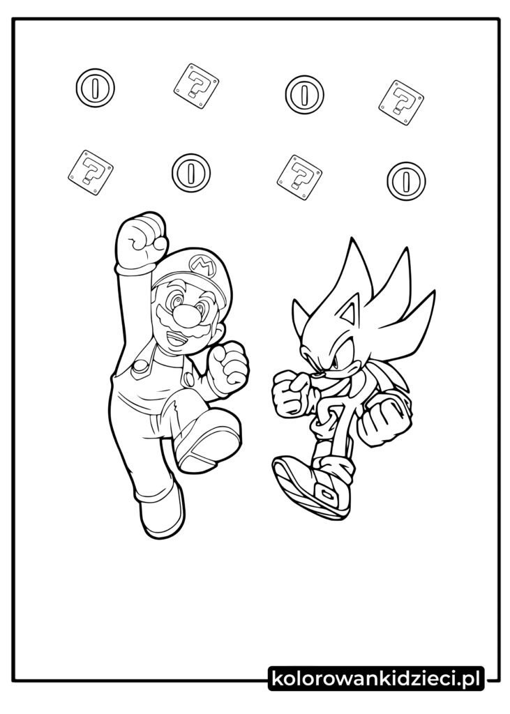 Mario i Sonic z gier kolorowanka do druku dla dzieci