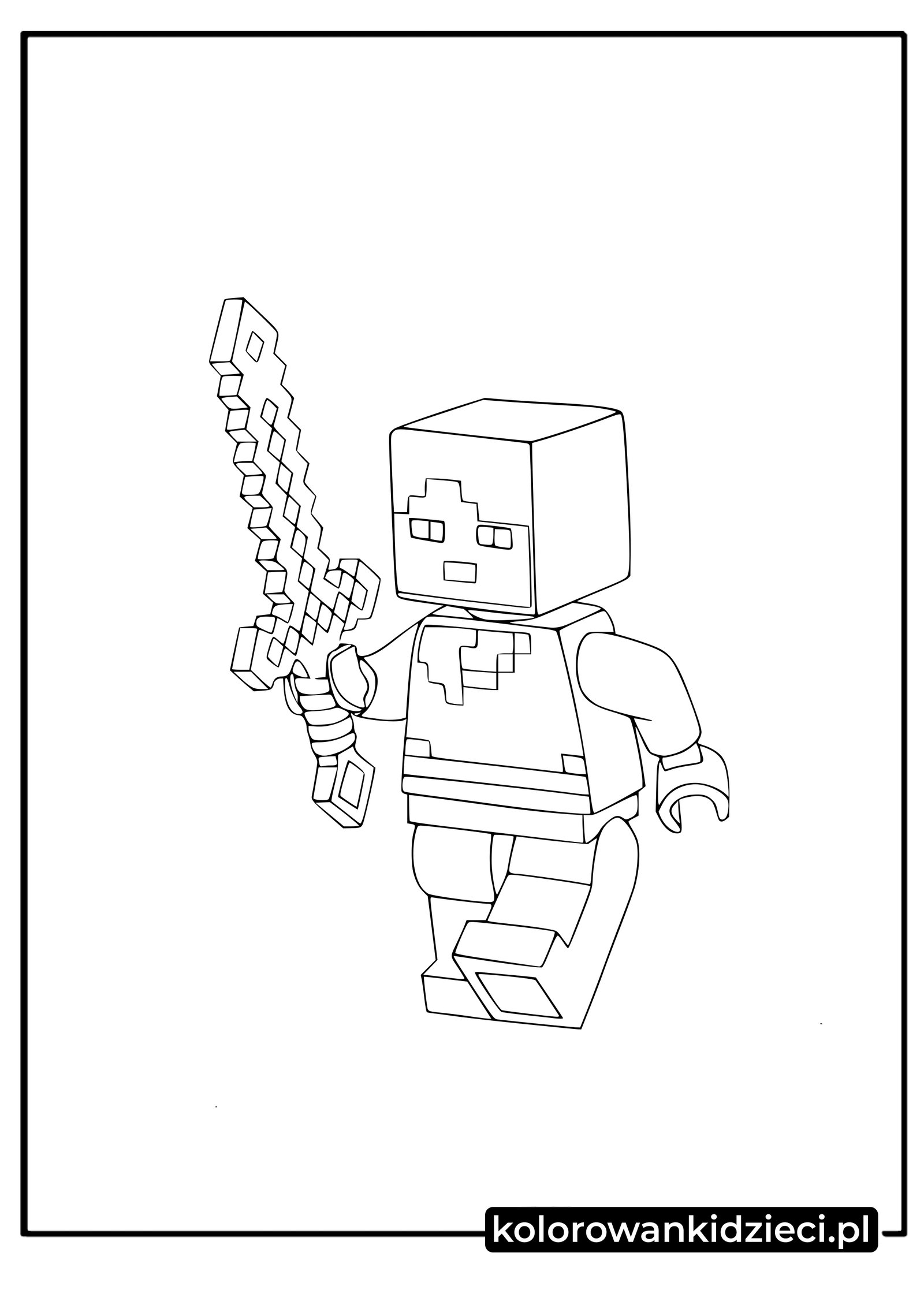 olorowanki LEGO Minecraft przedstawiające minifigurkę z mieczem w ręku