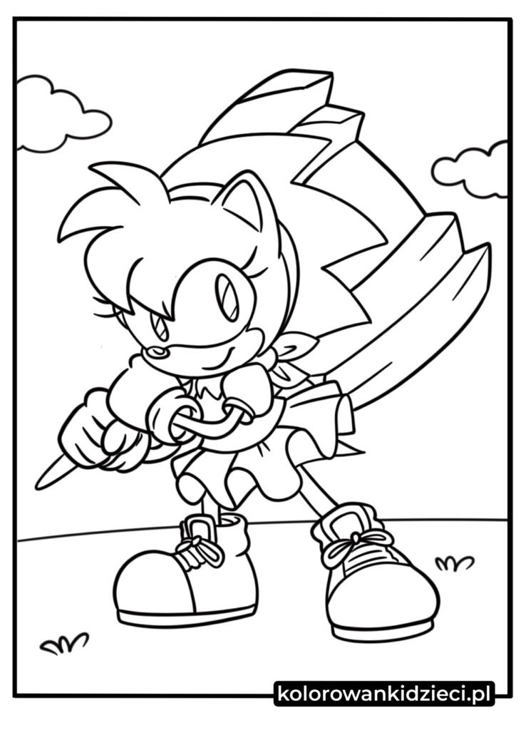 Kolorowanki Sonic Amy Rose z jej mlotem