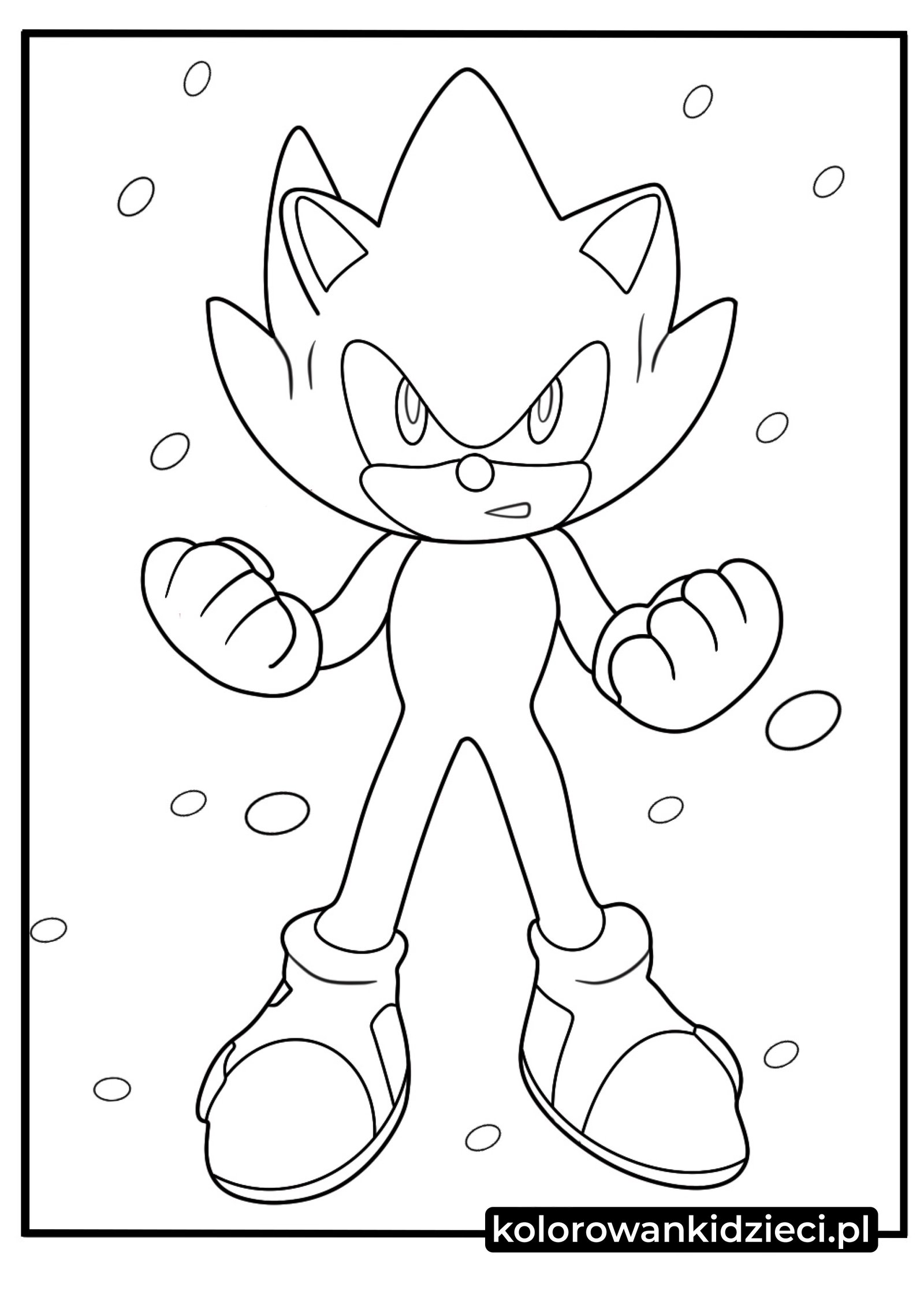 Kolorowanki Sonic the Hedgehog przedstawiające poważnego jeża z zaciśniętymi pięściami