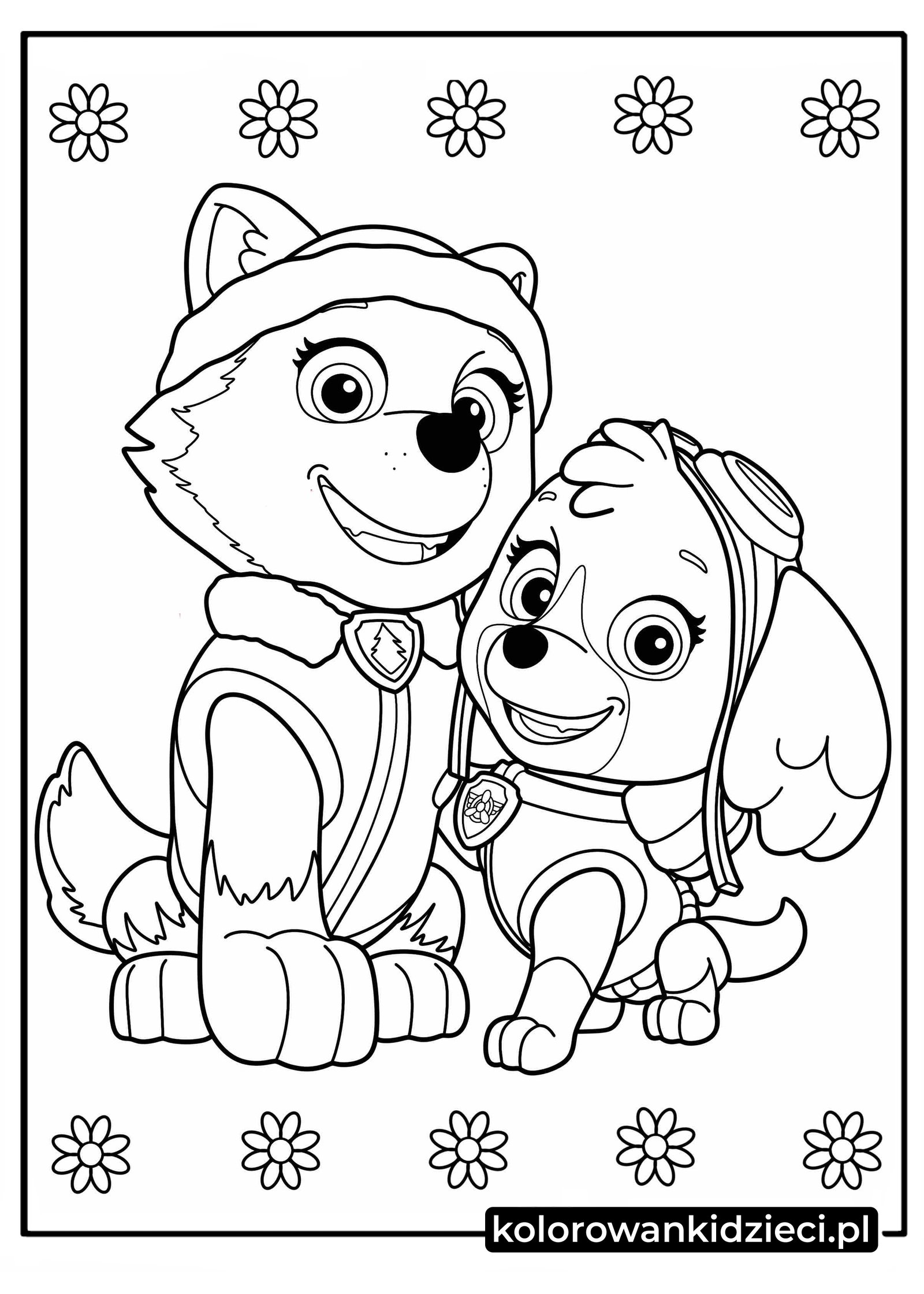 Kolorowanka do druku Psi Patrol Everest i Skye Kolorowanki-z-Everest-i-Skye-z-Psi-Patrol