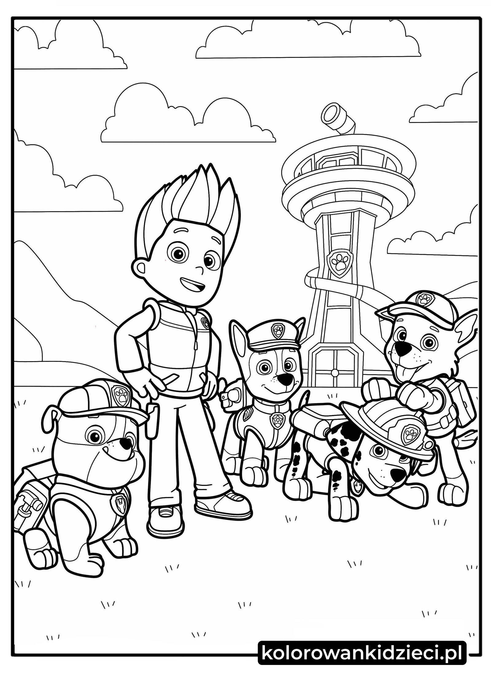 Ryder-w-jego-psi-przyjaciele Psi-Patrol-kolorowanki