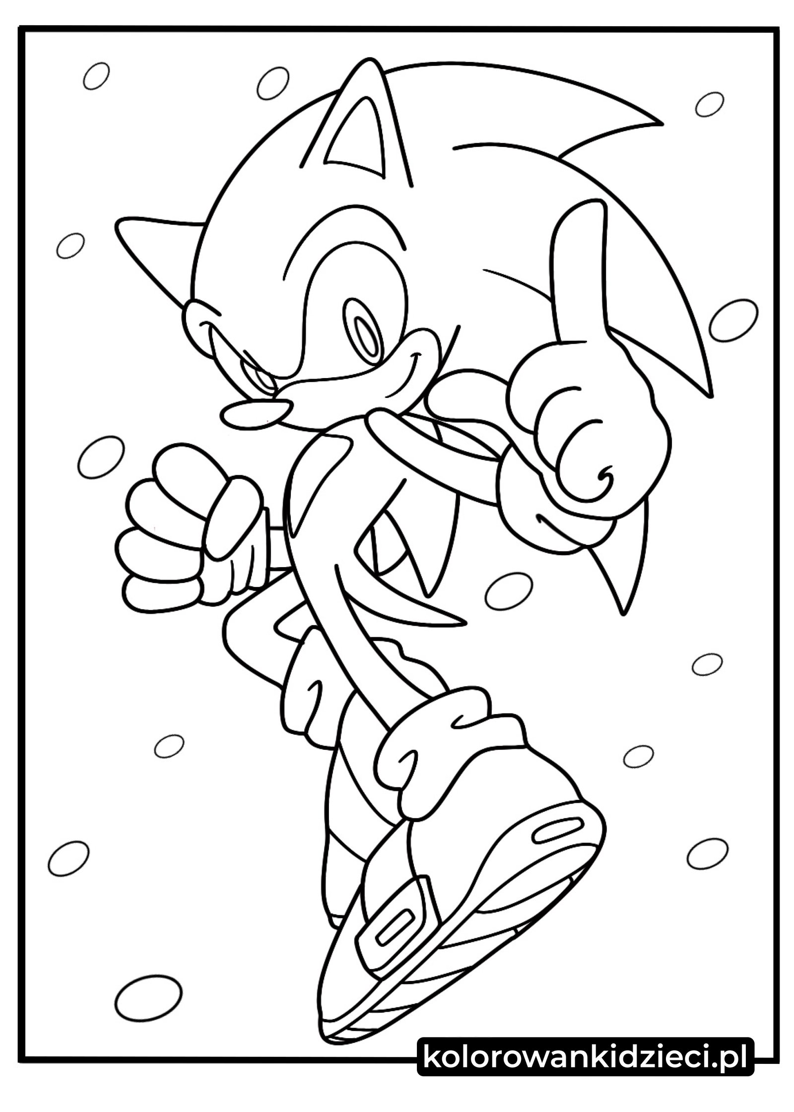 Darmowy rysunek do druku: Sonic gotowy do kolejnego wyścigu Kolorowanki Sonic do druku przedstawiające jeża z zaciśniętymi pięściami i uśmiechem