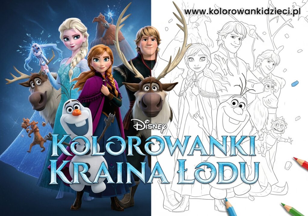 Kraina Lodu Kolorowanki do Druku (PDF A4) – Anna, Elsa i Olaf kraina lodu kolorowanki