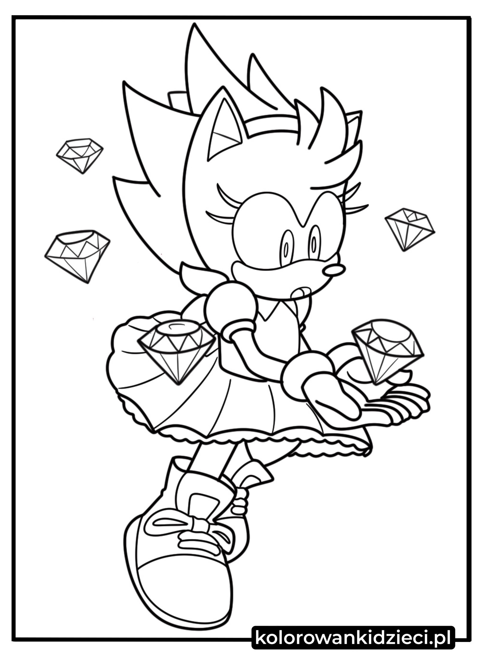 Sonic kolorowanka Amy Rose przygląda się Szmaragdom Chaosu – magiczna scena z klejnotami